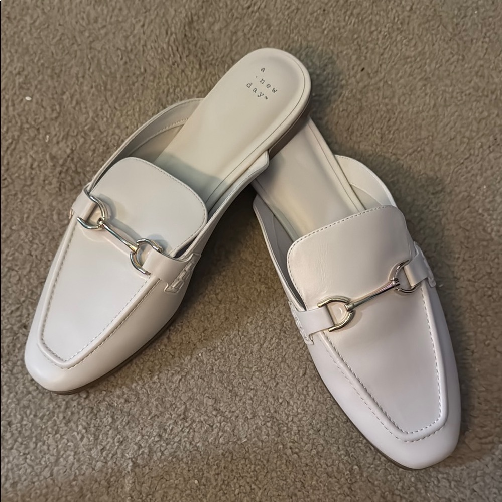 a new day White Mule Loafers with Gold Horsebit